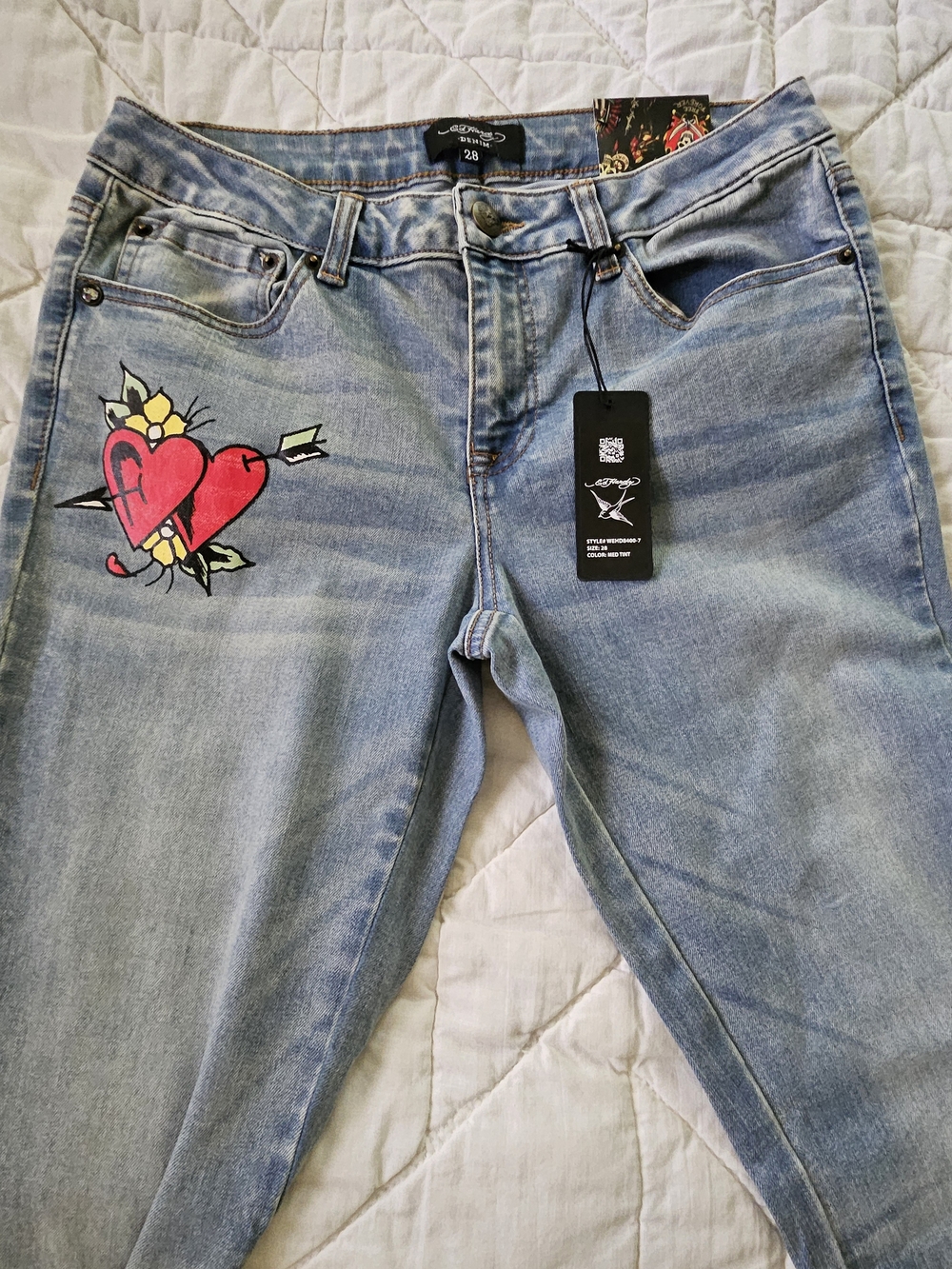 Ed Hardy Hearts and Wings- Bikercore Tall Boot Cut Jeans- Size 28 - Picture 7 of 9